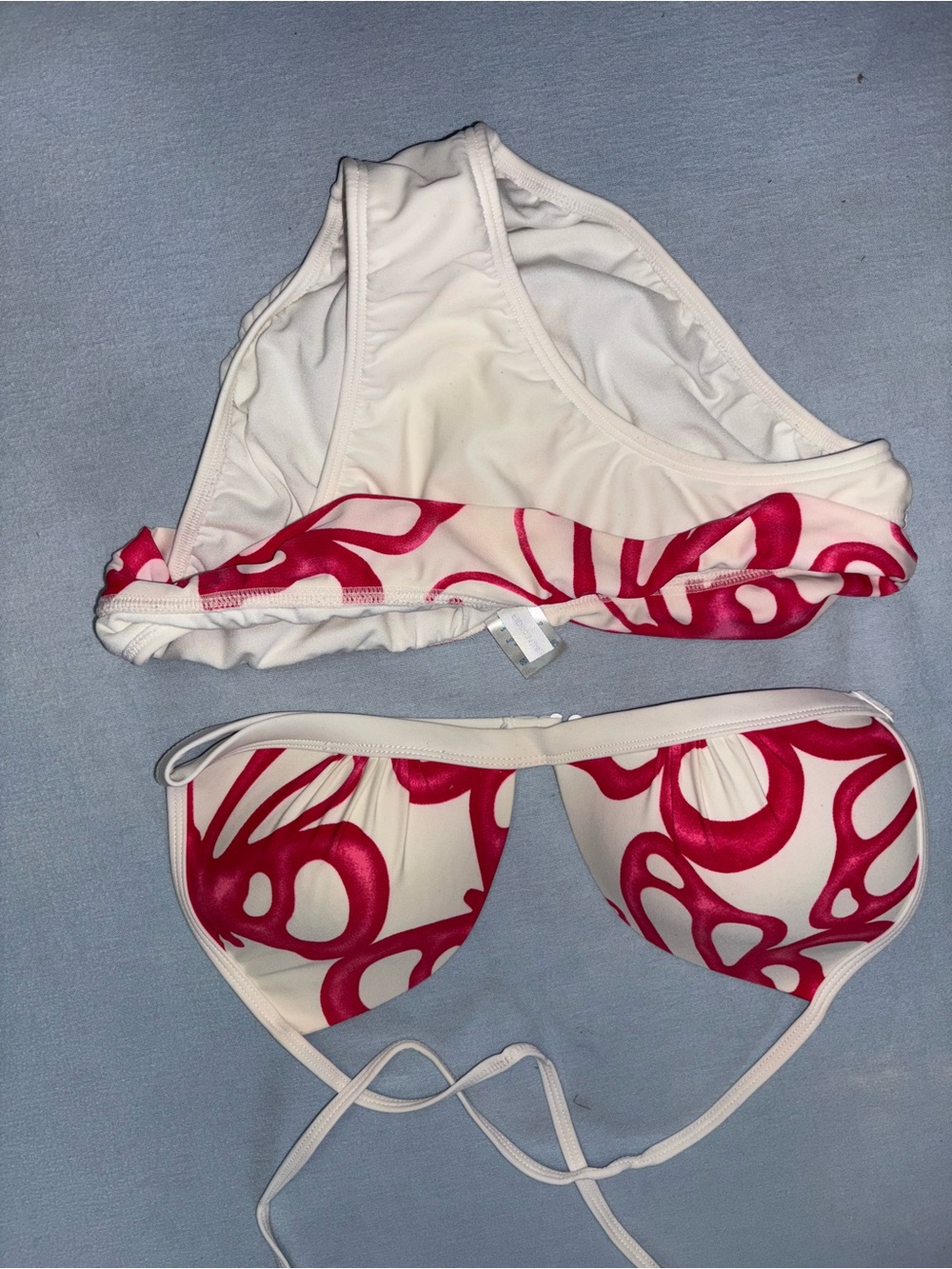 VENUS White & Red Abstract Swirl Bikini Top